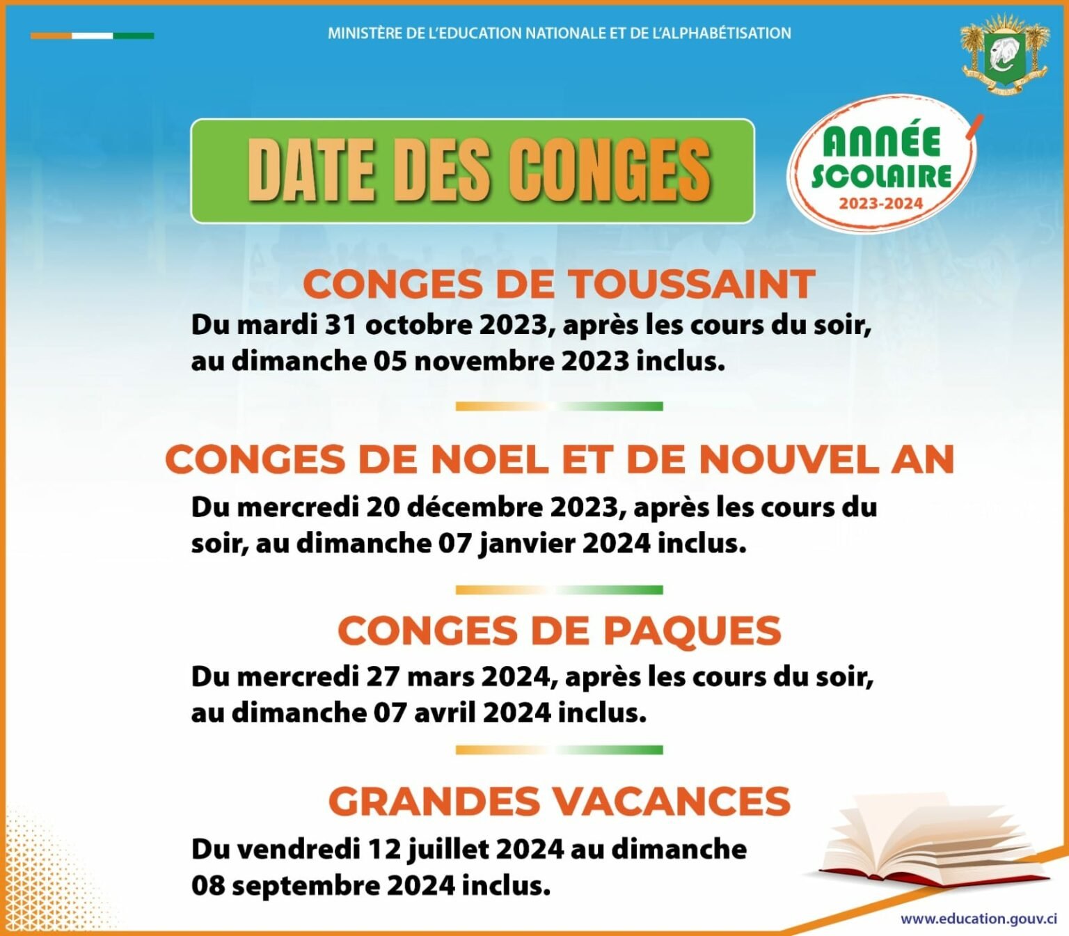 Calendrier scolaire 2023 2024 en Côte d Ivoire Tout ce que vous devez